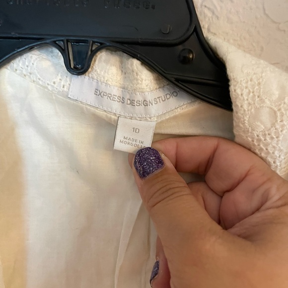 Express Women’s White Vintage Jacket Y2K Cotton Eyelet Material - Picture 2 of 5